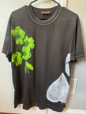 Jazmin Chebar Lover Charcoal Graphic Tee with Neon Green Floral and Rhinestones